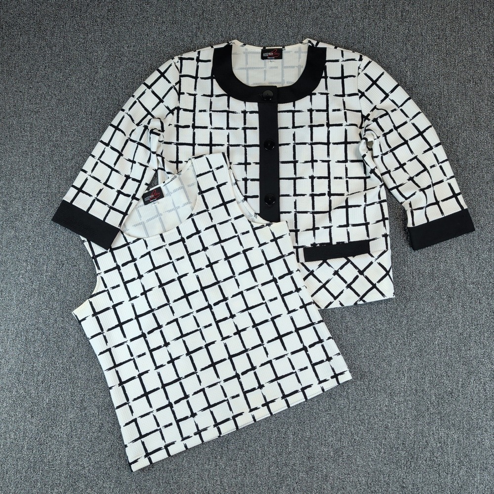 Andria Lieu Modernist Office Core Jacket Tank Set Women L White Black Grid Print — photo 2